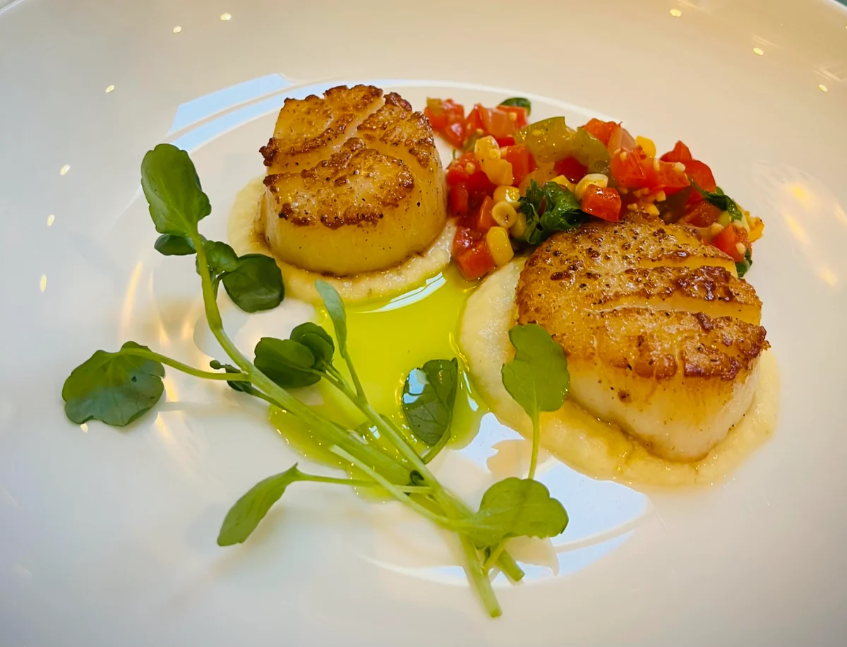 Chef Emma's seared scallops with summer succotash
